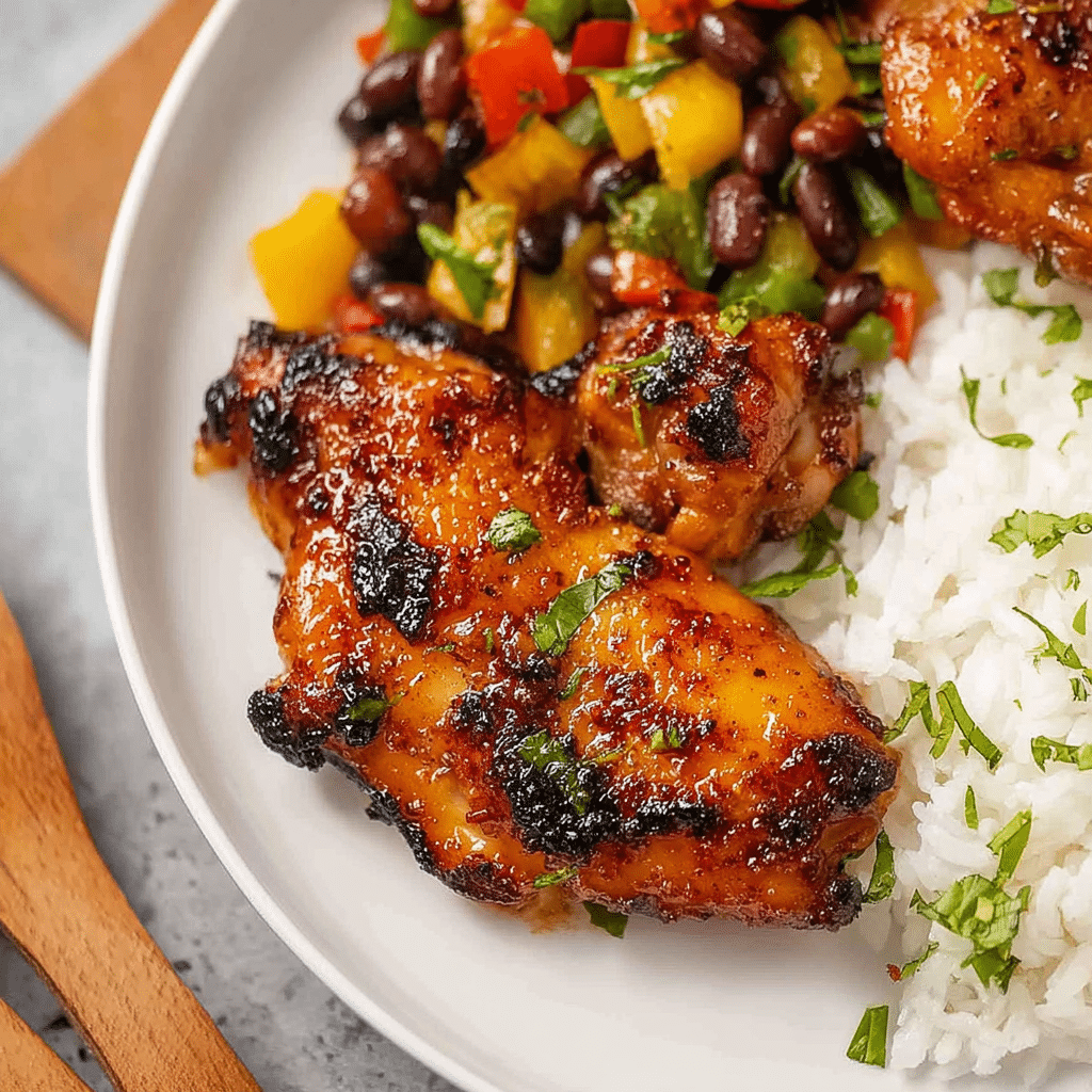chipotle honey chicken recipe served with rice and beans